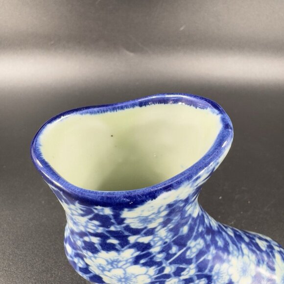 Vintage Victorian Era Inspired Ceramic Boot Shoe Planter Small Vase Floral Blue - Picture 6 of 13